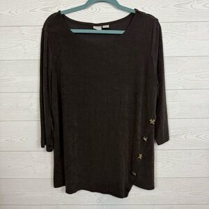 Chico’s Travelers Brown 3/4 Length Sleeve Blouse Size 3 (16/18)